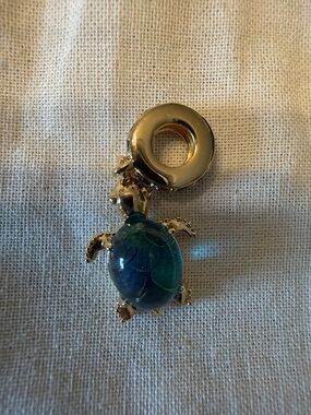 Pandora Gold Turtle Charm with Blue-Green Glass Shell